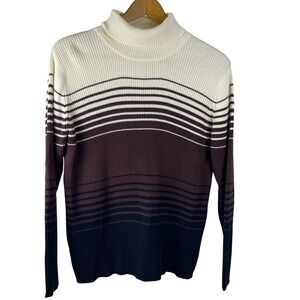 Apostrophe Striped Turtleneck Top Womens Large Ribbed Long Sleeve Knitwear